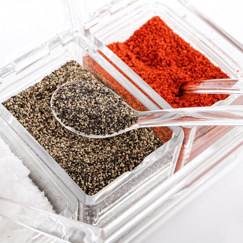 Yesland Clear Seasoning Rack Spice Pots - 4 Piece Storage Container Condiment Jars - Acrylic Seasoning Box, Cruet with Cover and Spoon - Image 3